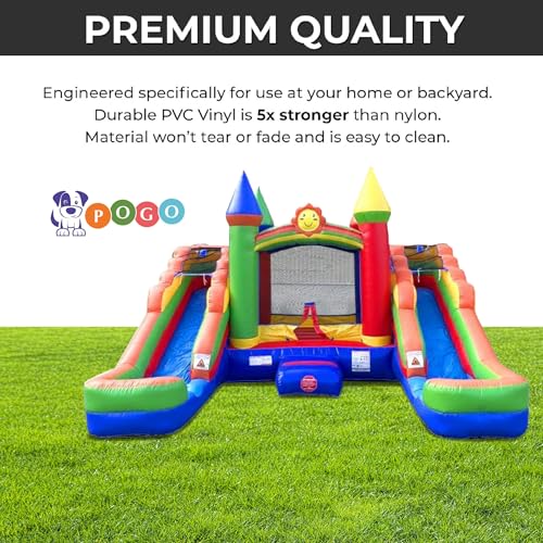 Pogo Bounce House Crossover Rainbow Inflatable Bounce House with Double Water Slides