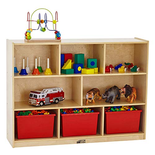 ECR4Kids 8-Compartment Mobile Storage Cabinet 36in Classroom Furniture Natural