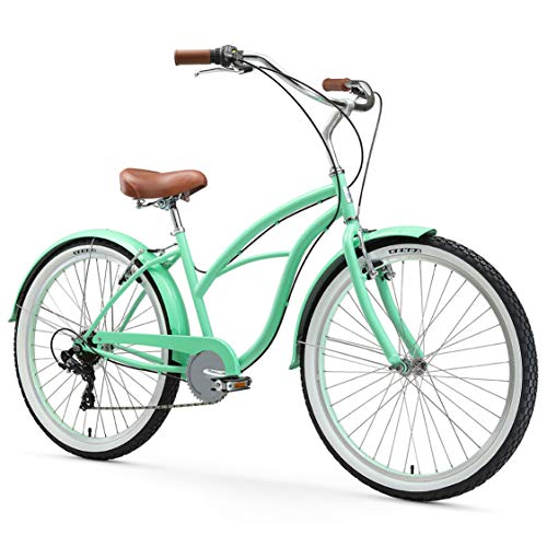 sixthreezero Women's 7-Speed Beach Cruiser Bicycle Serenity Green with Brown Accents