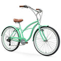 sixthreezero Women's 7-Speed Beach Cruiser Bicycle Serenity Green with Brown Accents