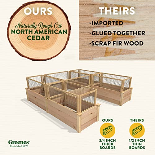 Greenes Fence Premium Cedar Raised Garden Bed with CritterGuard Fence System 8' x 8' x 16.5" Brown