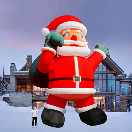 OZIS Giant 33Ft Inflatable Santa Claus Holding Gift Bag Red
