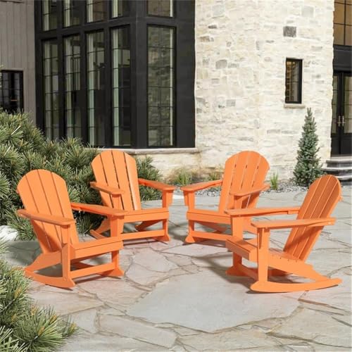 Costaelm Keller HDPE Plastic Outdoor Rocking Chair Set of 4 Orange