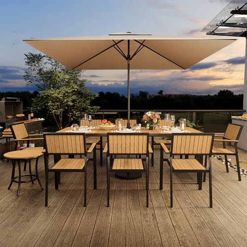 Pamapic 10-Piece Patio Dining Set Outdoor Aluminum Furniture with Teak Table Top and 8 Stackable Chairs