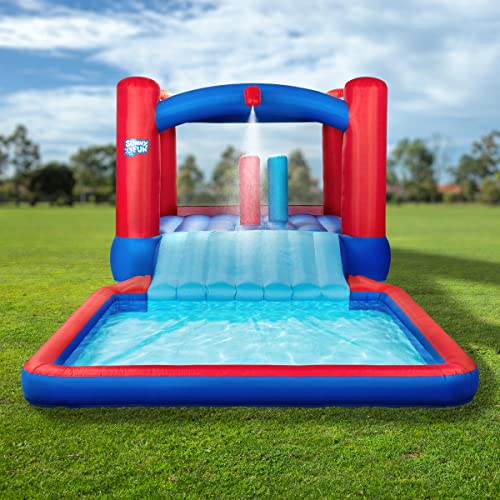 SUNNY & FUN Slide N’ Splash Bounce House Inflatable Water Slide Park Blue and Red