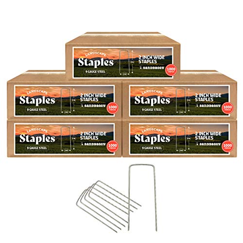 Sandbaggy 2 Inch Extra Wide Landscape Staples 9 Gauge Heavy Duty Silver (5000 Staples)