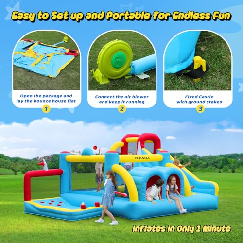 ELEMARA 7-in-1 Inflatable Bounce House with Slide and Golf Area Blue