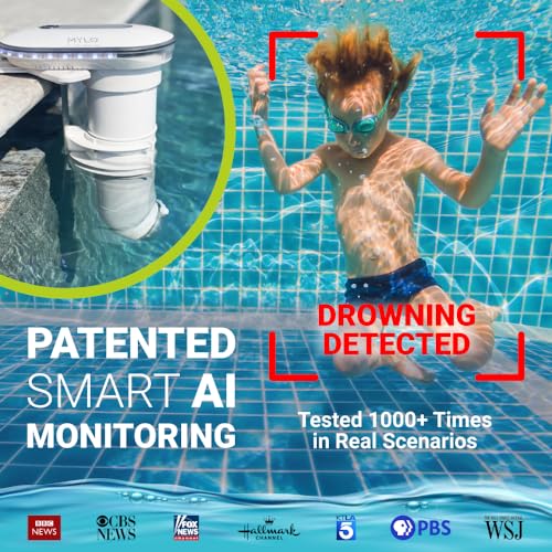 MYLO Smart AI Pool Alarm - Dual Camera - Underwater Drown Monitor System - White