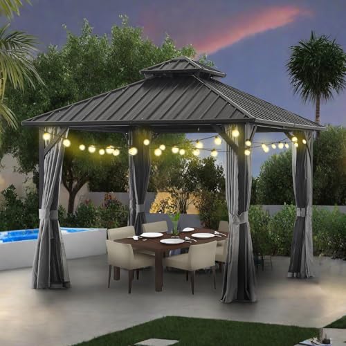 Endark 12x12FT Patio Gazebo with Steel Canopy Gray