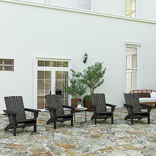 Merrick Lane Ridley Adirondack Chairs Set of 4 Weather Resistant Poly Resin Grey