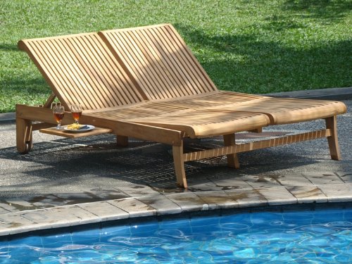 TeakStation Giva Grade A Teak Multi Position Sun Lounger with Slide Out Tray Multi Color