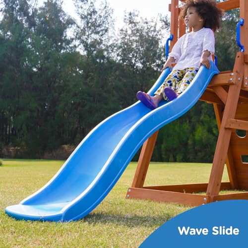 DOLPHIN PLAYGROUND T Wooden Swing Set with Slide and Sandbox for Ages 2-6