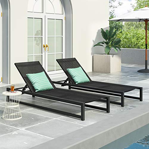 Christopher Knight Home Vivian Outdoor Aluminum Chaise Lounge Set of 2 Black