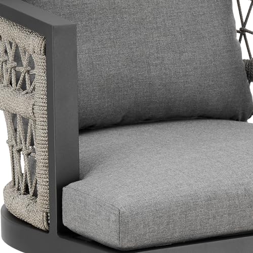 Armen Living Zella Outdoor Patio Swivel Bar Stool Aluminum Light Gray Rope Earl Gray Cushions