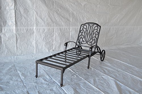 Patio Land Elizabeth Outdoor Patio 3pc Chaise Lounges Set Dark Bronze Cast Aluminum Walnut