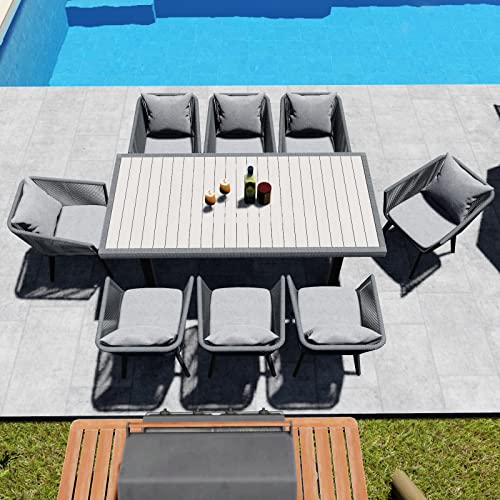Home Care Wholesale 9 Pieces Patio Dining Set for 8 All Weather Outdoor Furniture Darker Grey Cushion