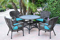 Jeco Windsor Espresso Wicker Dining Set with Cushions Sky Blue