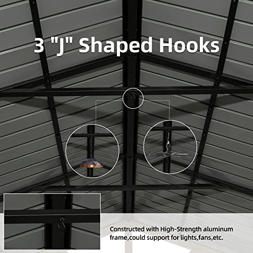 Domi Outdoor Living 12’x14’ Hardtop Aluminum Gazebo with Galvanized Steel Roof Wood Grain