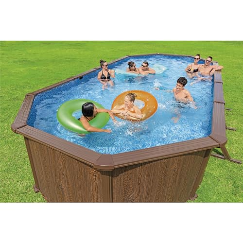 Bestway Hydrium 24' x 12' x 52" Oval Above Ground Swimming Pool Set Outdoor Steel Wall Family Pool with Sand Filter, Ladder, & Cover Brown