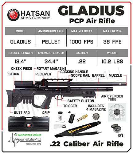 Wearable4U Hatsan Gladius .22 Cal Air Rifle Bundle with 100x Targets & 250x Pellets
