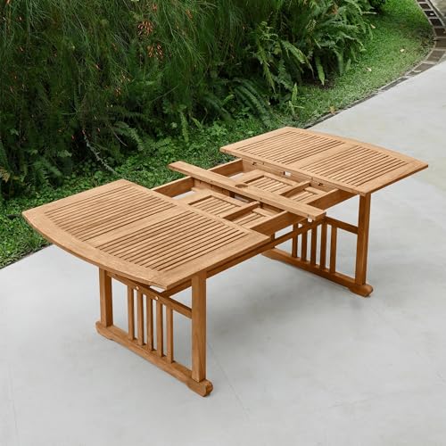 Cambridge Casual Mosko 7-Piece Teak Wood Patio Dining Set with Umbrella Hole and Beige Cushions