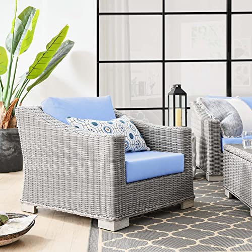 Modway Conway Outdoor Patio Wicker Rattan Armchair Light Gray Light Blue