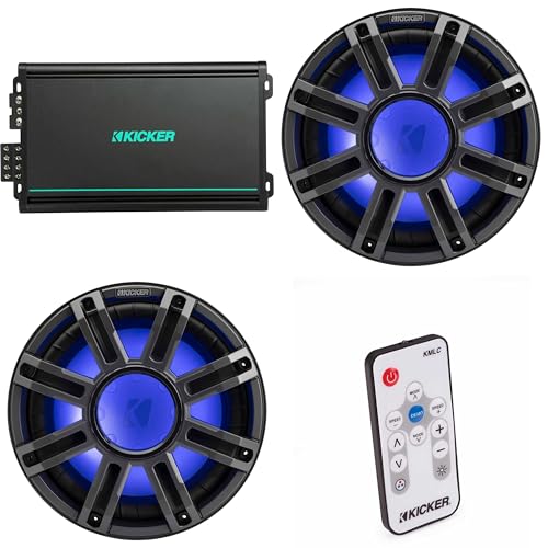 KICKER MWF 12-Inch Premium Marine Subwoofer & 48KMA6004 Marine Amp Bundle with LED Remote