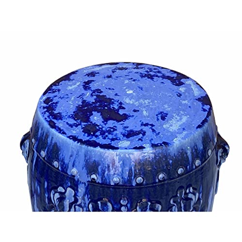 Orientliving Chinese Mixed Blue Round Lotus Clay Ceramic Garden Stool Table Blue