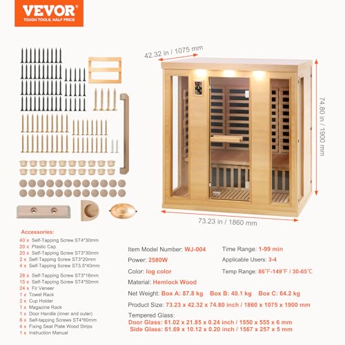 VEVOR 3-4 Person Far Infrared Wooden Sauna Brown