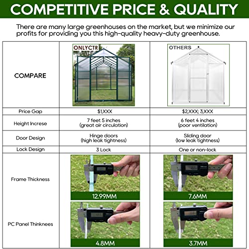 ONLYCTR 8'x16' Green Polycarbonate Walk-In Greenhouse with Roof Vent
