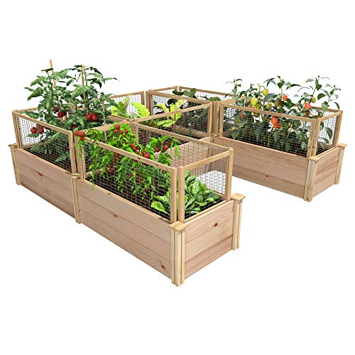 Greenes Fence Premium Cedar Raised Garden Bed with CritterGuard Fence System 8' x 8' x 16.5" Brown