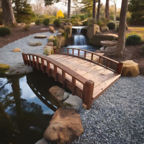 SamsGazebos Japanese Style Arched Wood Garden Bridge 6-Feet Brown