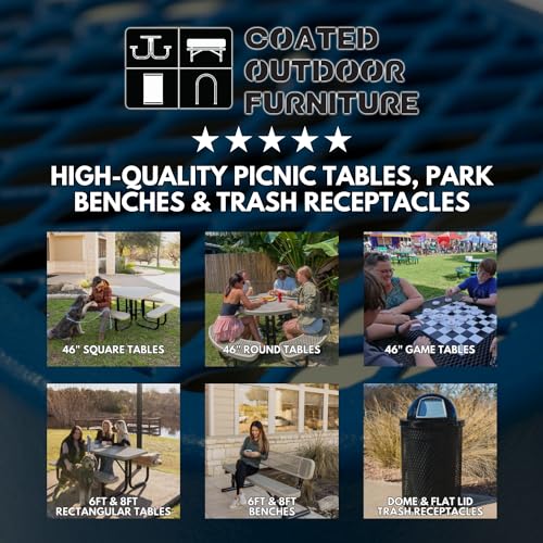 COATEDOUTDOORFURNITURE Heavy-Duty Portable Outdoor Bench Thermoplastic Coated Punched Steel 8 Ft Dark Blue