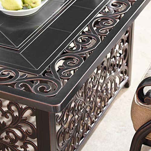 Oakland Living Aluminum 48 in. Rectangular Fire Table Set with Four Deep Swivel Rockers Antique Copper