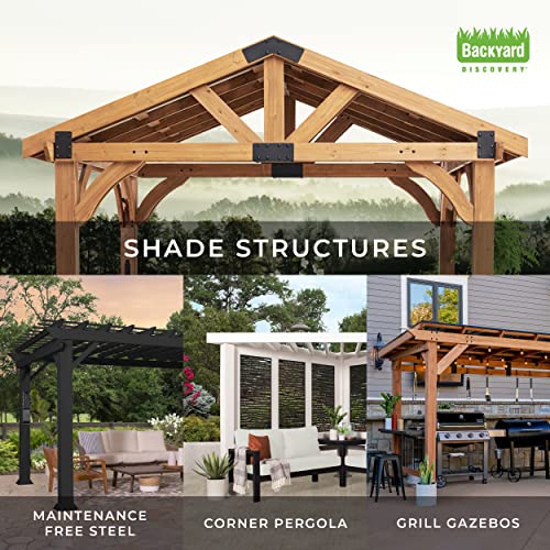 Backyard Discovery Stratford 12' x 10' Galvanized Steel Pergola Kit with Shade Sail Canopy Black