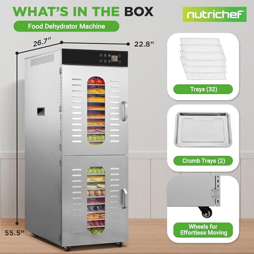 NutriChef 30 Layer Commercial Food Dehydrator Machine Silver