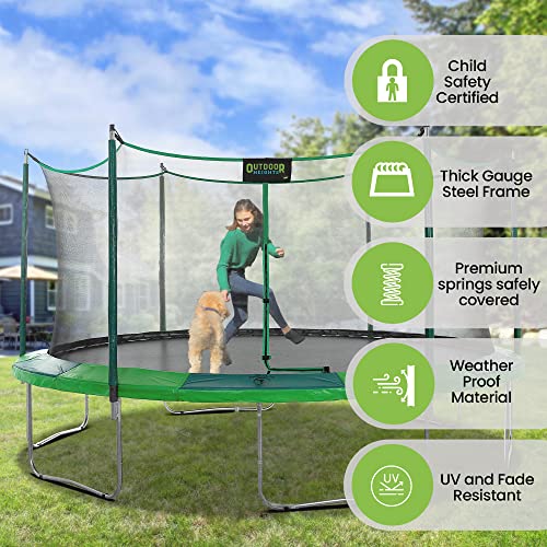 Upper Bounce 15 Foot Enclosed Trampoline with Safety Net Green