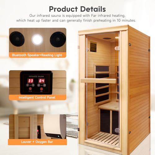 RIGO Far Infrared 1-Person Sauna Canadian Hemlock Wood