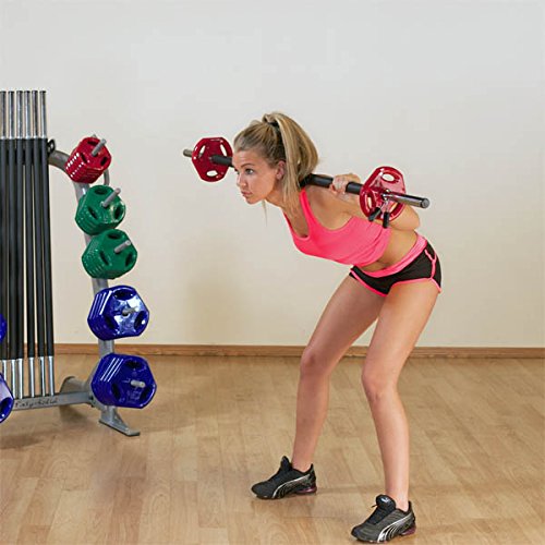 Body-Solid Cardio Barbell Training Set - Complete Cardio Exercise Barbells Set with Grey Rack and Blue/Green/Red Weight Plates