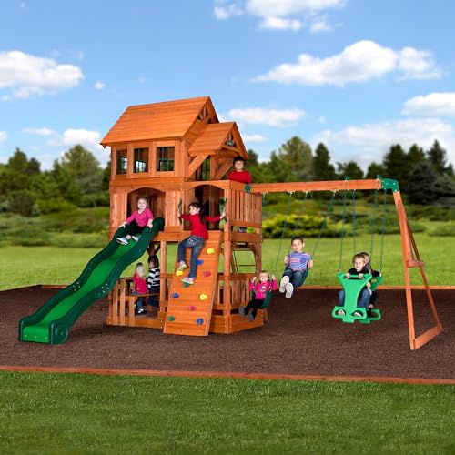 Backyard Discovery Liberty II Cedar Wood Playset Swing Set Brown
