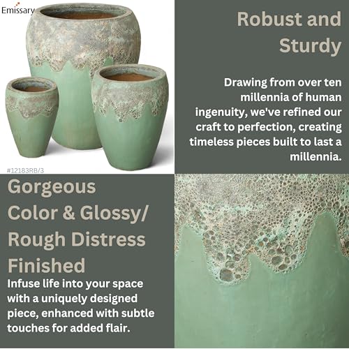 Emissary 22in Stoneware Round Planters Set of 3 Reef/Spa Blue