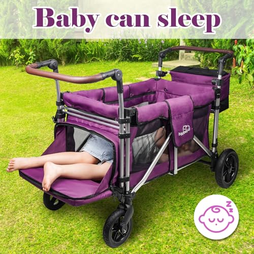 Badovinci All-Terrain Wagon for 2 Kids, Multi-Function, Easy Push & Pull, High Seats, Safe Folding, Purple