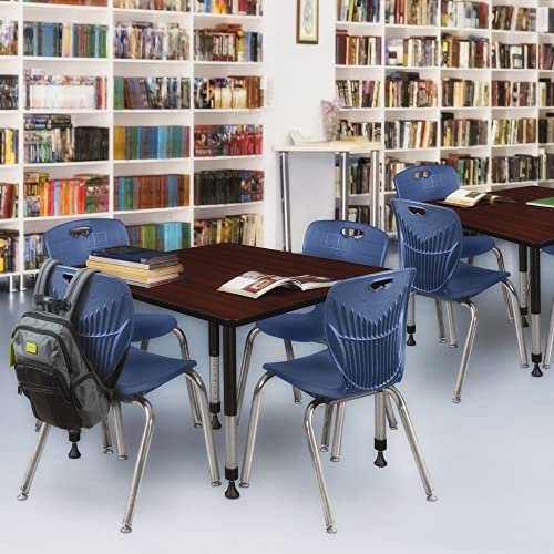 Regency Kee Height Adjustable Classroom Table Set with Four 18" Andy Chairs, Mahogany/Navy