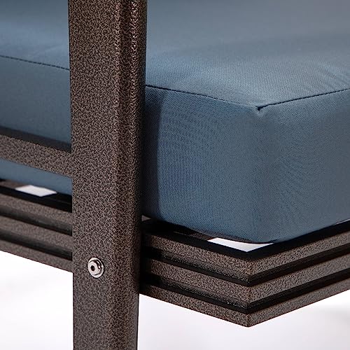 LeisureMod Walbrooke Modern 3-Piece Outdoor Set with Brown Aluminum Frame and Cushions Navy Blue