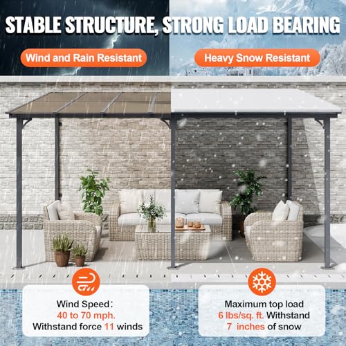 VEVOR Lean to Gazebo 10' x 14' Aluminum Frame Gray