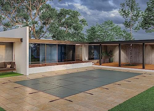 WaterWarden Heavy-Duty Solid Pool Safety Cover Solid Grey With Drain Panel