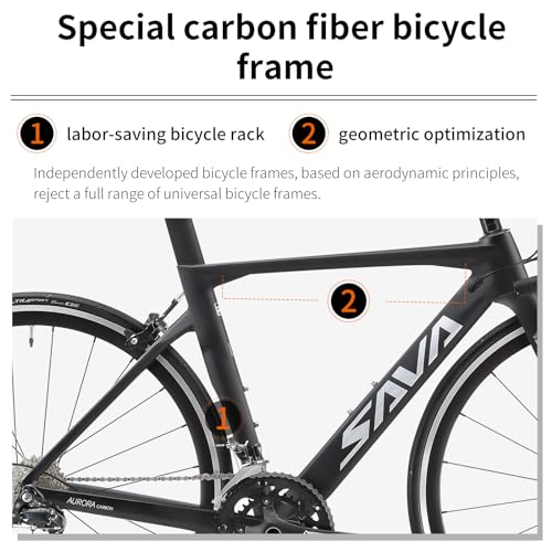 SAVADECK Carbon Road Bike with Shimano SORA R3000 18 Speed Derailleur System, Racing Bicycle - Black