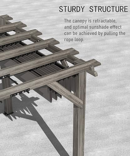 GAOMON 10x10 FT Wood Pergola with Retractable Shade Canopy Charcoal Gray