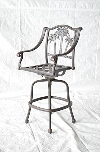 Patio Land Palm Tree Outdoor Patio Set 8pc Swivel Barstools Dark Bronze