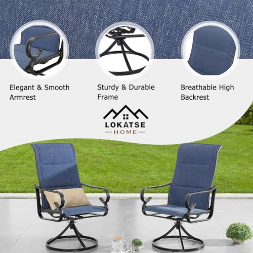 LOKATSE HOME 6 PCS High Back Textilene Outdoor Patio Swivel Chairs Blue